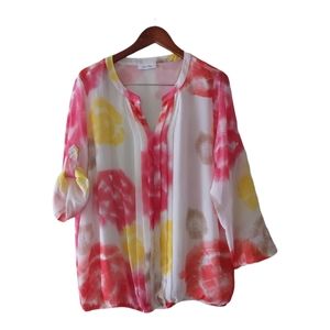 Calvin Klein Multicolor Split Neckline 3/4 Sleeves Size XL